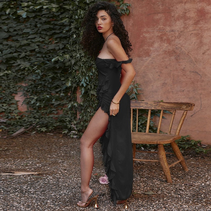 Amara Ruffle High-Slit Gown
