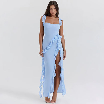 Amara Ruffle High-Slit Gown